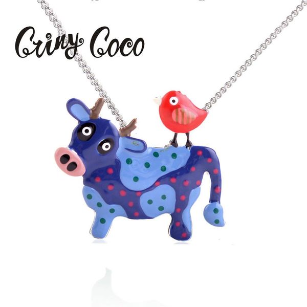 

cring coco 2019 silver chain necklace animal cow pendants fashion long necklaces charm friend gift for women kolye choker
