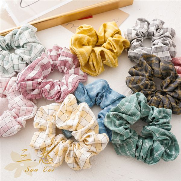 

20pcs/lot retro plaid hair loop korean design for girls hairbands for ponytail scrunchies make up rope in hair accessories, Golden;silver