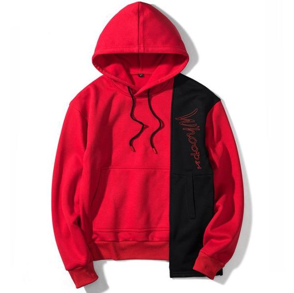 

european size mens designer hoodie fashion aymmetrical panelled color long sleeve drawstring loose hoodies casual mens hoodie, Black