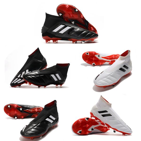 

men soccer shoes cleats football boots classics predator mania 19+ 19.1 fg black white laceless 19+x slip-on high ankle size 39-45