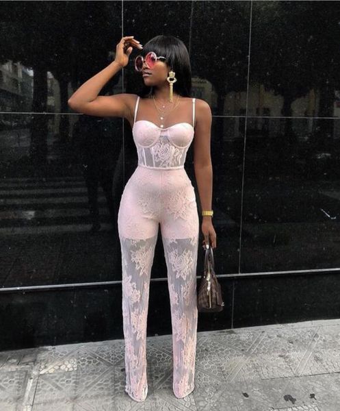 

new celebrity nude black lace hollow out rayon bandage jumpsuit evening party jumpsuit, Black;white