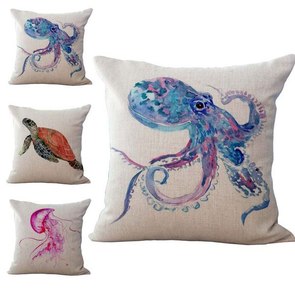 

морская жизнь octopus медузы конек наволочка подушка белье хлопок бросьте наволочки диван постельные принадлежности home decor груза падения