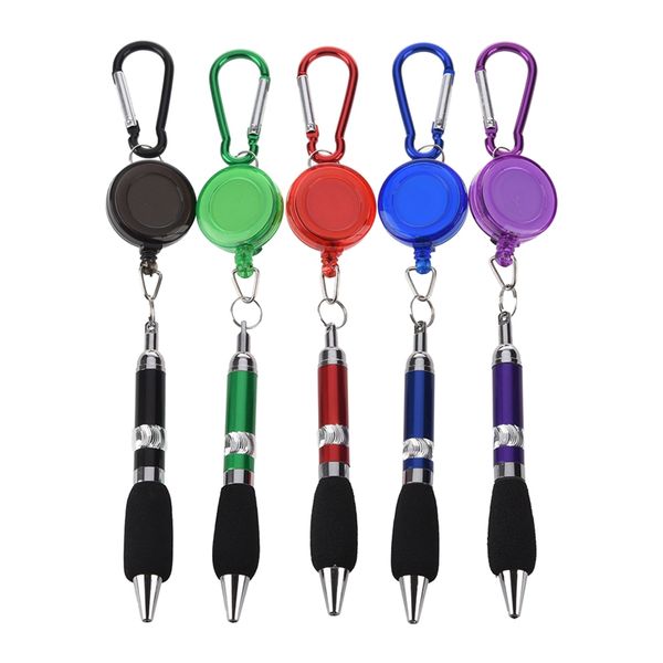 

5 pcs retractable badge reel belt clip and carabiner pen, Blue;orange