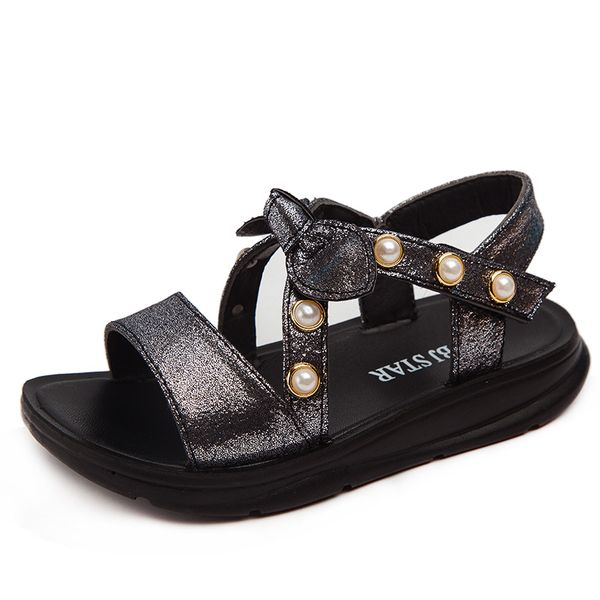 

girls sandals kids children summer children leather sandal sweet beach shoes princess sandals soft girl shoes stm013, Black;red