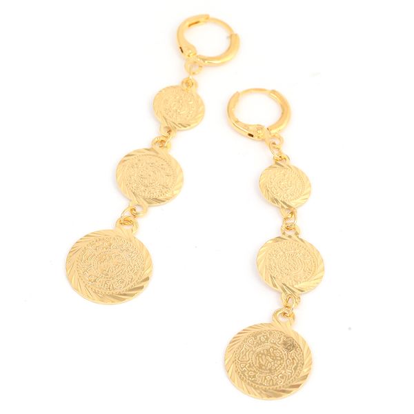 Cor de ouro Coin Brincos 2 Jóias Estilo Antigo Moeda de Ouro Árabe Jewellry Mulheres Africano