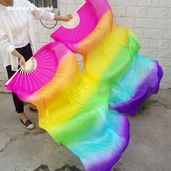 

belly dance fan veil rainbow dyed 100% pure natural fan 150/180cm long belly dance for girls a pair, Black;red