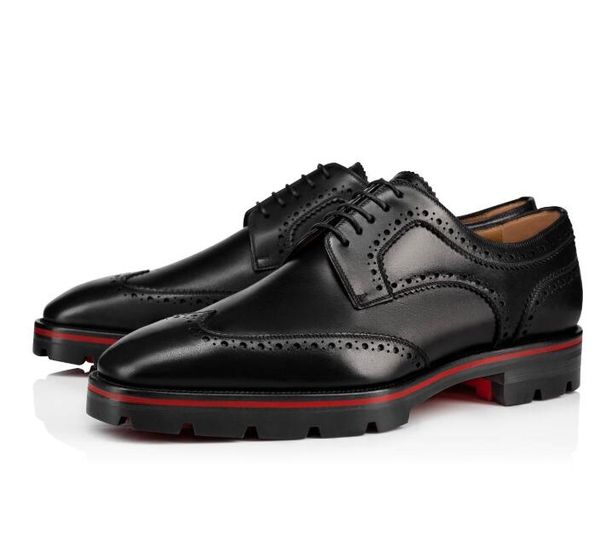 

original box] gentleman party wedding brand red bottom laurlaf loafers flat black genuine leather loafers derby oxford sneakers