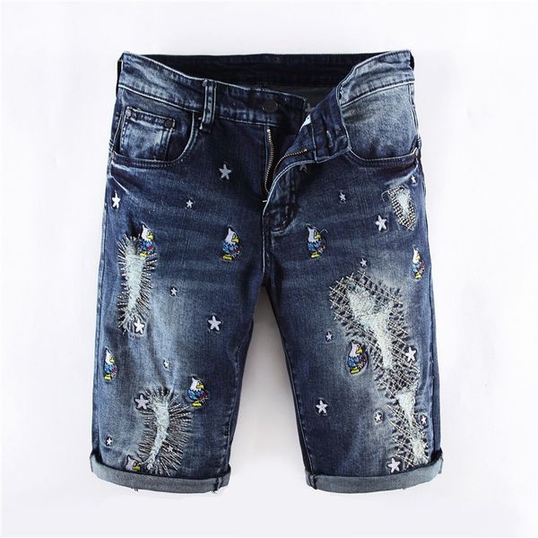 

new summer denim shorts male jean shorts mens jogger ankle ripped jeans men, Blue