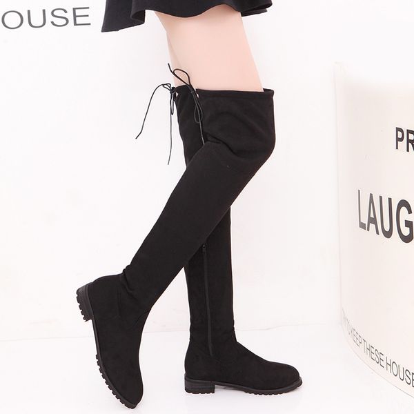 

autumn winter women thigh high boots black over the knee warm plush long boots platform overknee plus size ladies shoes