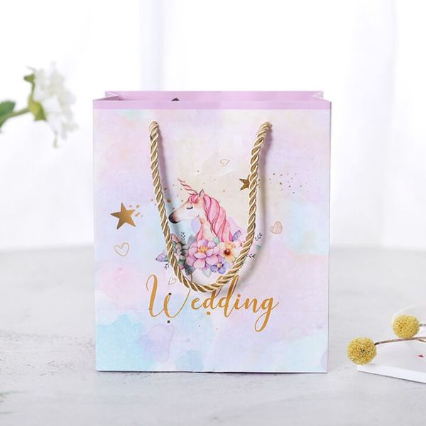 

5pcs 15x8x17.5cm the wedding unicorn european wedding candy box tote bag creative mori gift bag box with hand gift