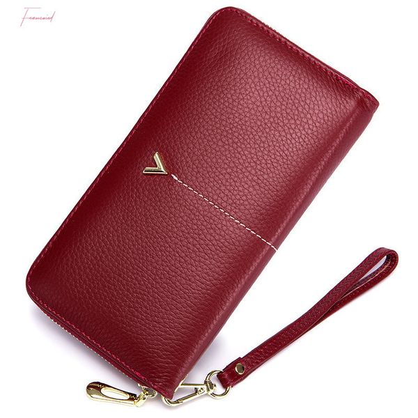 

2018 brand long women wallet with interior moblie female large purse woman genuine leather card holder ladies coin red, Red;black