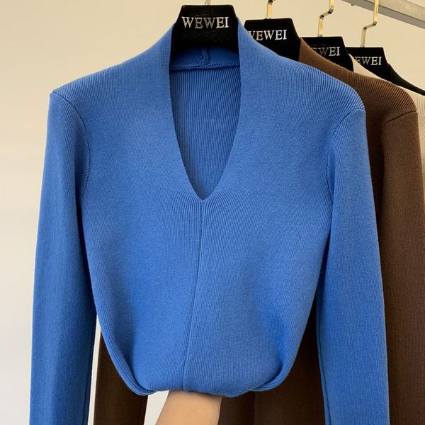 

autumn deep v-neck sweater women jumpers pull femme knitted pullovers, White;black