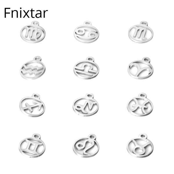 

fnixtar 10.8*13.4mm stainless steel twelve zodiac metal charms diy constellation for women jewelry making mini charms 12pcs/lot, Bronze;silver