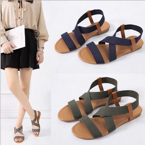

2019 summer new wild sandals female flat fish mouth roman wind tight foreign trade large size simple sandals, Black