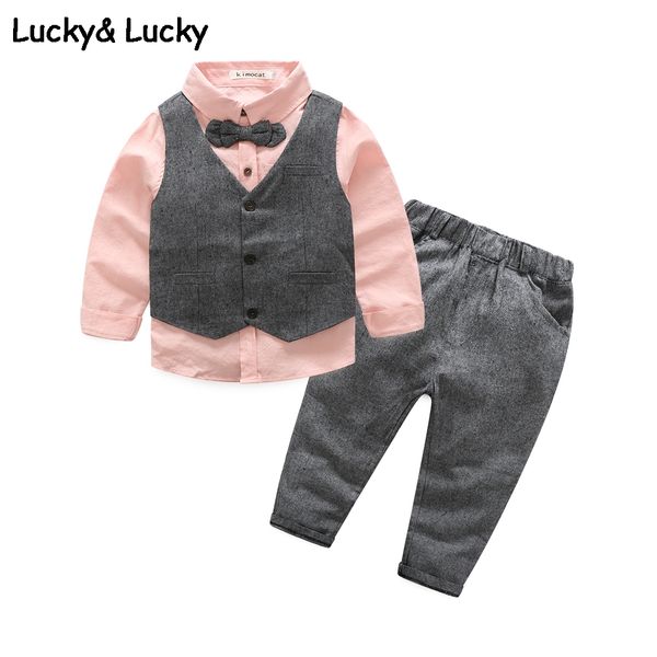 

new clothing sets gentleman kids clothes wedding and party boys clothes 3pcs/set pink shirt+vest+pants roupas infantis menino, White