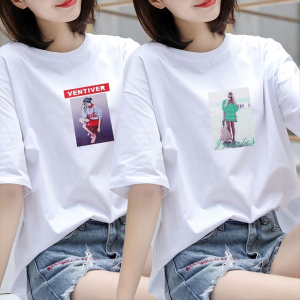 

summer 2020 white short-sleeved t-shirt shoulder-dropping version loose fashion women's clothing summer 2020 white short-sleeved t-shir