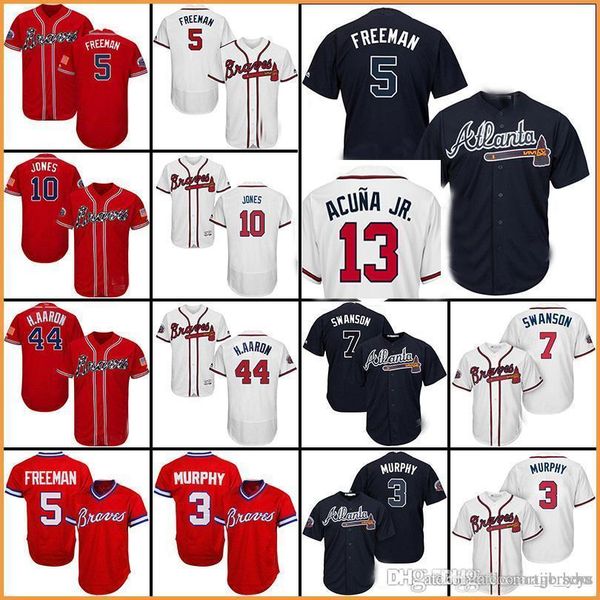 

2018 Baseball Jersey Atlanta jersey Braves 5 Freddie Freeman 10 Chipper Jones 44 Hank Aaron 3 Dale Murphy