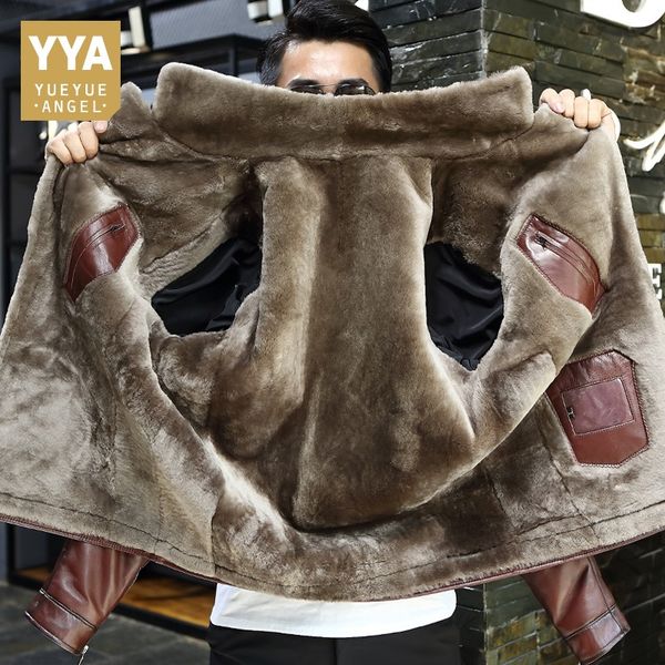 

winter business men из натуральной кожи куртка толстая шерстяная подкладка полупальто делопроизводство роскошные овчины барашек куртки плюс, Black