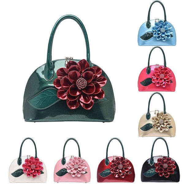 

appliques women bag patent leather handbag women shoulder bag flowers shell sac a main femme luxury designer ladies tote 2020