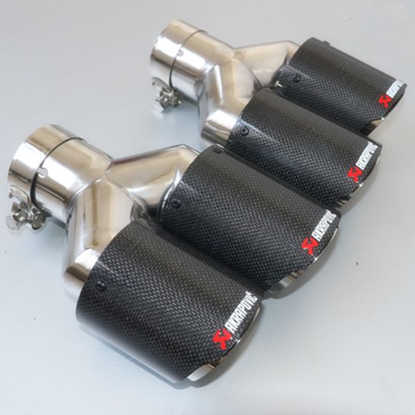

one pair y style glossy carbon stainless steel exhaust dual tips universal akrapovic car exhaust tips