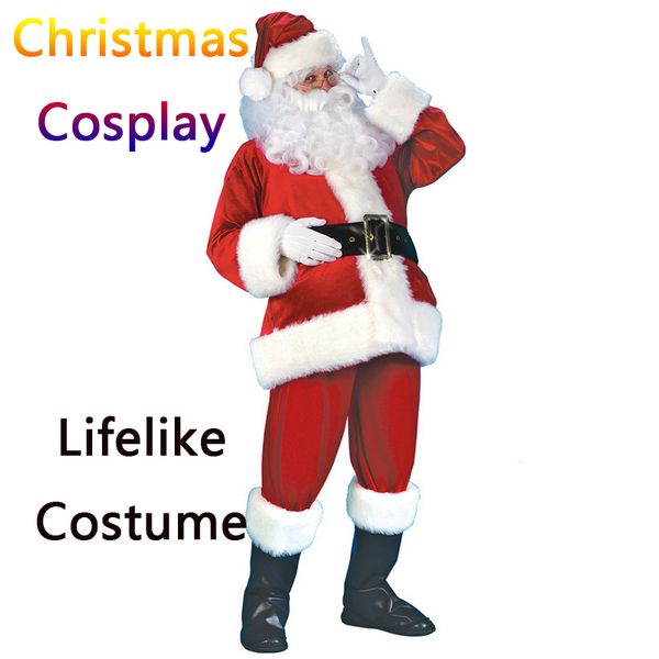 

7pcs christmas brand new men women flannel santa claus suits fancy dress costume xmas party cosplay sets festival cosplay