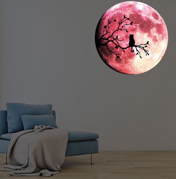 

последняя творческая автоматическая светящаяся светящиеся наклейки луны стены хэллоуин декоративных наклеек флуоресцентных наклейки twig кот