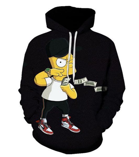 

новая мода аниме мультфильм черный simpson мужской мужчины / женщины толстовки 3d печати streetwear повседневный пуловер с капюшоном фуфаек, Black