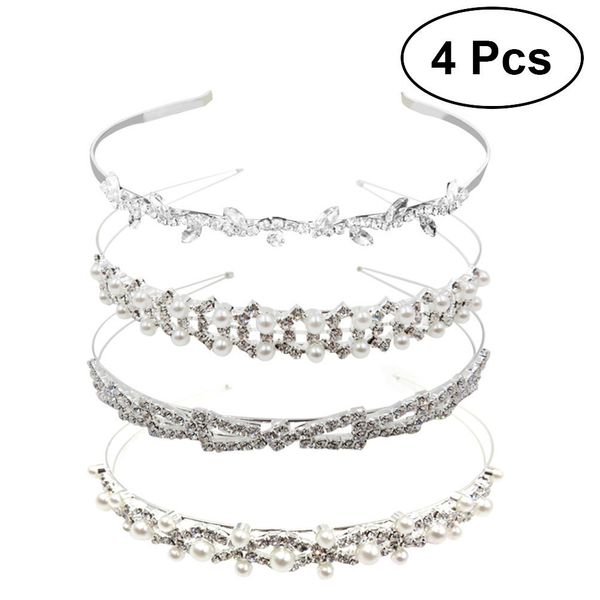 

4pcs bridal hair hoop sweet korean style crystal wedding dress accessories hair jewelry hair band for prom banquet weding party, Golden;white