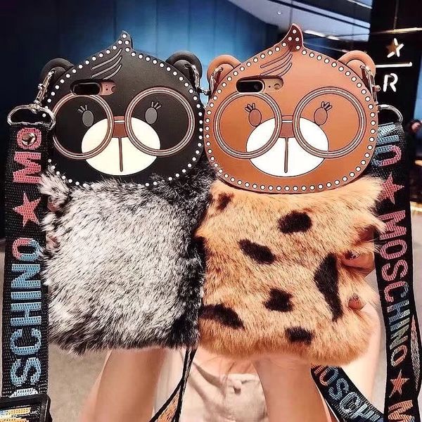 

luxury lanyard crossbody designer winter warm fluffy hair phone cases for iphone 11 pro max x xs max xr 7 8 plus soft plush hairs back cover