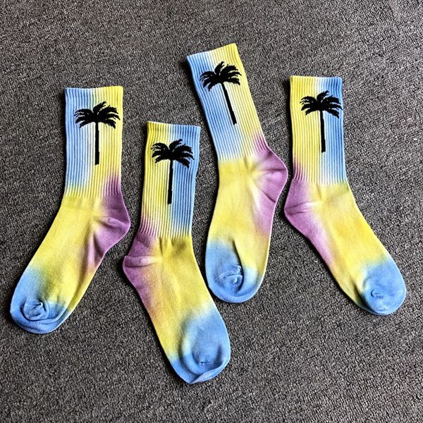 

mens socks skateboard fashion angles tie dyed color coconut tree casual sports stockings hip hop quality, Black
