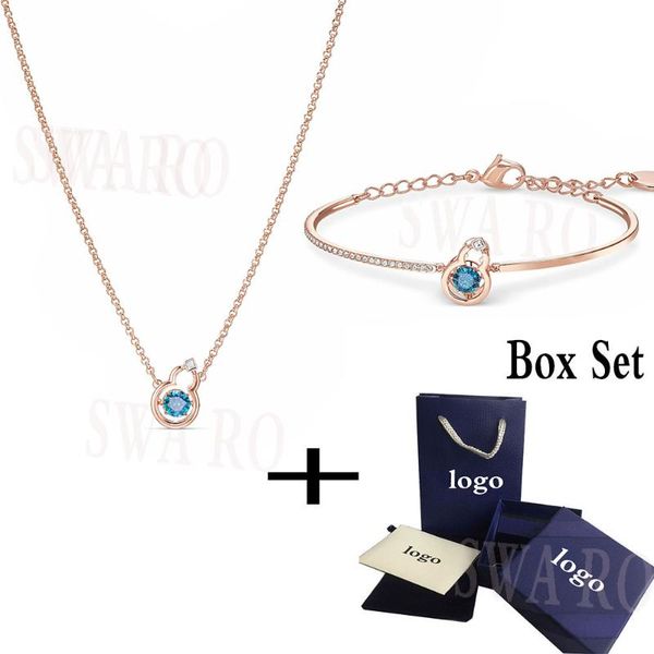 

2019 new fashion rose gold full blessing hulu set sea blue crystal ladies jewelry for girlfriends and moms for new year gifts, Silver