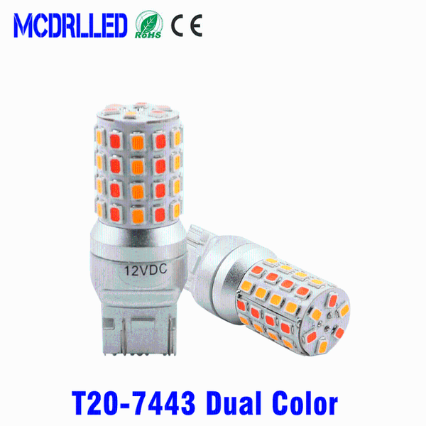 

dual color 5w 7443 7444 t20 w21/5w led light for lada kalina granta vesta drl led bulbs 12v white and yellow 3014 smd