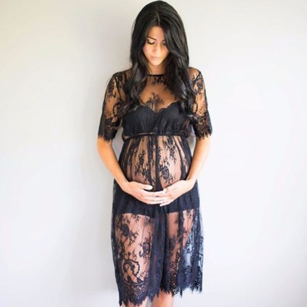 

maternity pgraphy props lace see through maternity dress fancy studio clothes pregnancy pgraphy props drop shipping, White