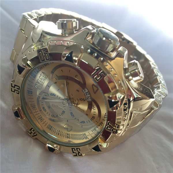 

swiss cosc brand invicta logo very large rotating dial super quality men's watch tungsten steel multifunction gold quartz watch, Slivery;brown
