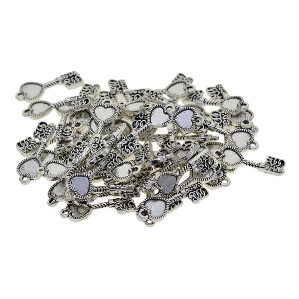 

50pcs 24mm tibetan silver mini blank heart bezel key charms pendant diy, Black