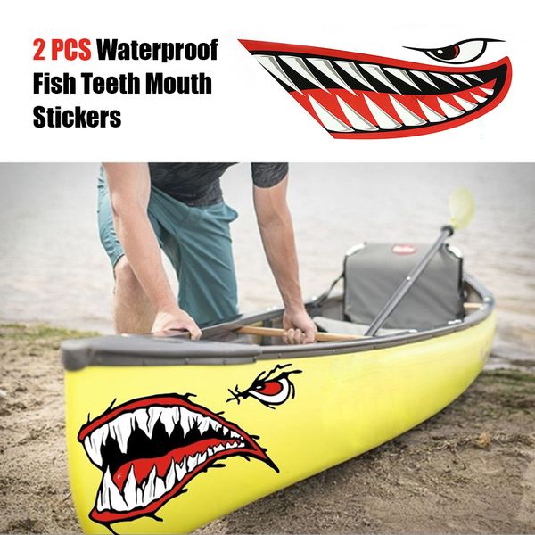 

2pcs waterproof fish teeth mouth stickers diy kayak sticker kayak accessories funny sticker boat car truck accessories for cute