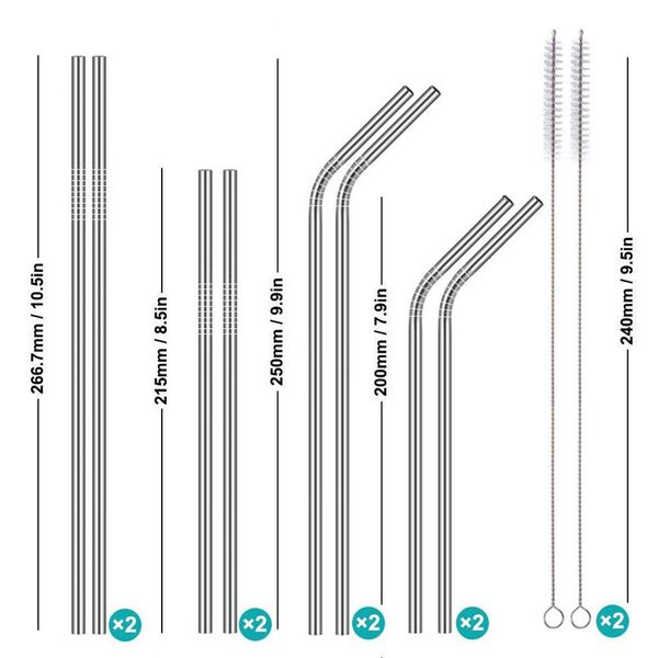 

long stainless steel metal drinking straws with cleaning brushes set recycle dropshipping july#5