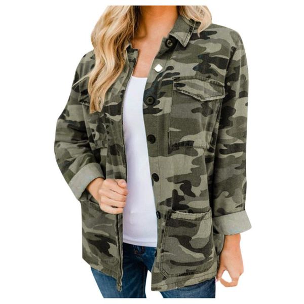 

jacket camouflage coat fashion women autumn outwear button casual army green women jacket outwear#j30, Black;brown