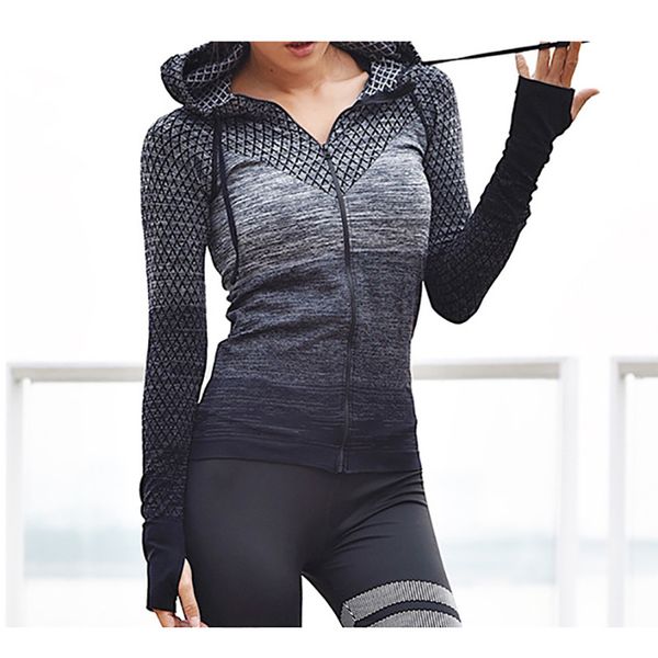 

bodybuilding sport hoodie women slim zipper quick drying undershirts running fitness workout crossfit gym jacket womoen, Black;brown