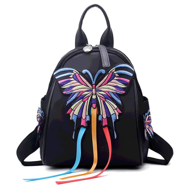 

2020 new women's bag student travel backpack butterfly flower embroidery oxford cloth backpack three use single shoulder bag