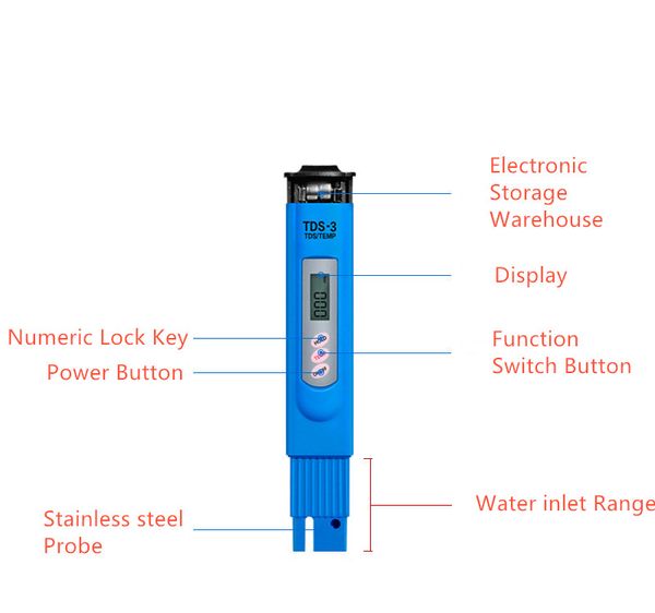 

1pc 0~9990ppm safety portable lcd digital water tester quality testing pen purity filter tds meter temp tools accessory