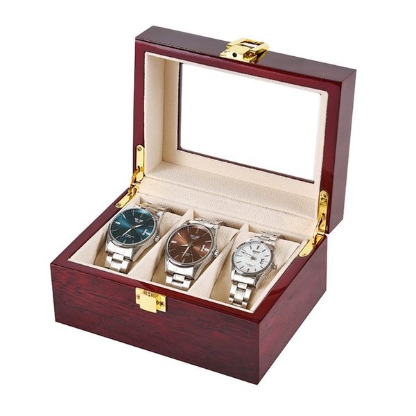 

3 slot / grid watch box removable pillow wooden display container storage holder travel organizer case gift, Black;blue