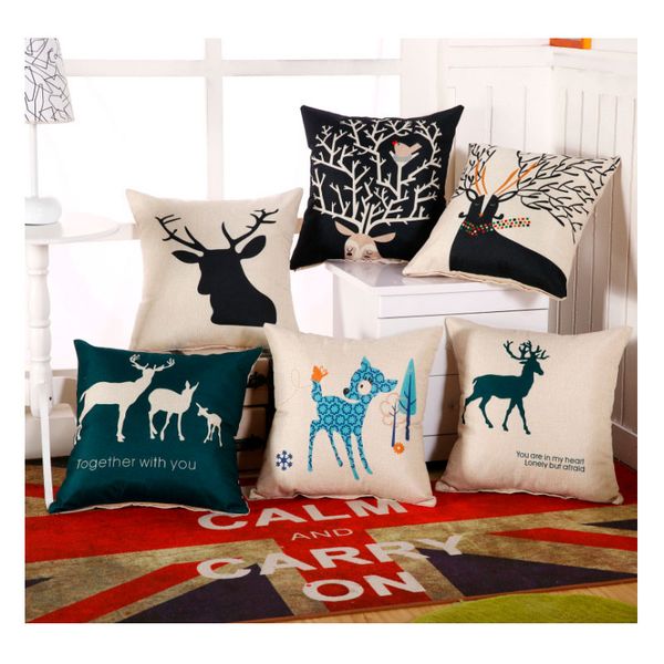 

christmas elk cotton linen pillow case sofa office bed cushion cover home decor