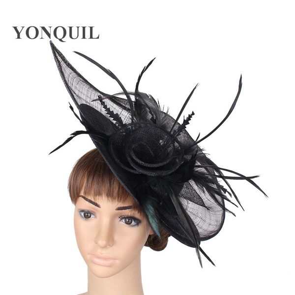 

fashion floral black fascinator hats with feather women's millinery race hair accessories bridal headwear for derby party hat
