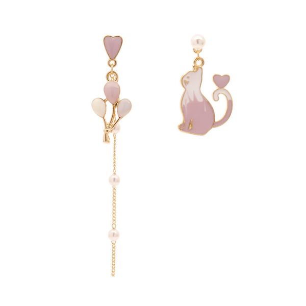 

fashion earrings gold white & pink asymmetric cat balloon earringd imitation pearl trendy style women accessories gift, Golden;silver