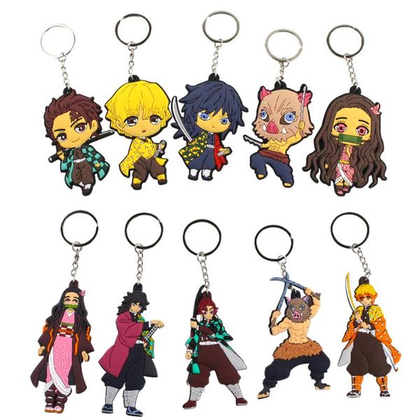 

japanese anime demon slayer: kimetsu no yaiba pvc keychain jewelry accessories key chains pendant gifts favors, Silver