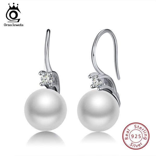 

orsa jewels 925 sterling silver dangle earrings for women simulated pearl white purple drop earings jewelry ose85, Golden;silver