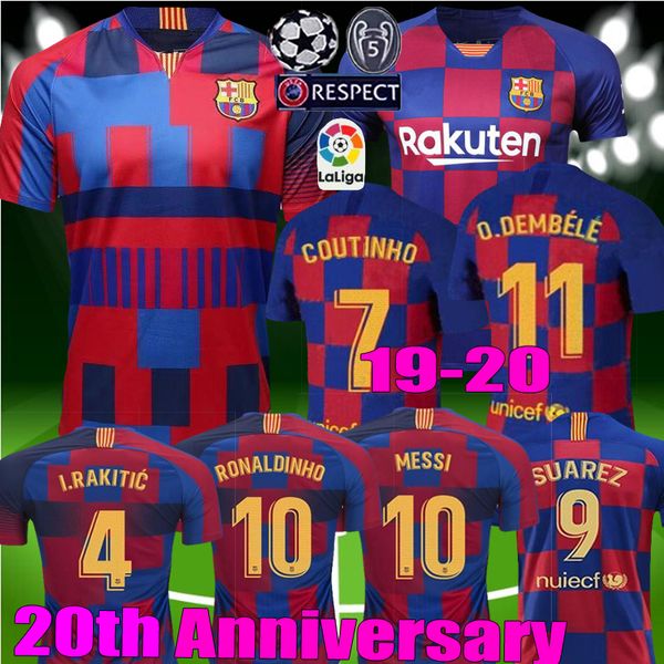 

Barcelona 20th anniver ary 2019 2020 new barcelona me i occer jer ey 19 20 uarez mutiti malcom coutinho maillot de foot uniform hirt