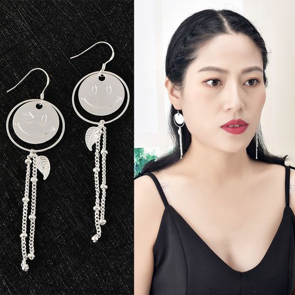 

2019 new fashion 925 sterling silver circular butterfly smiling face ornaments earrings for women jewelry, Golden;silver