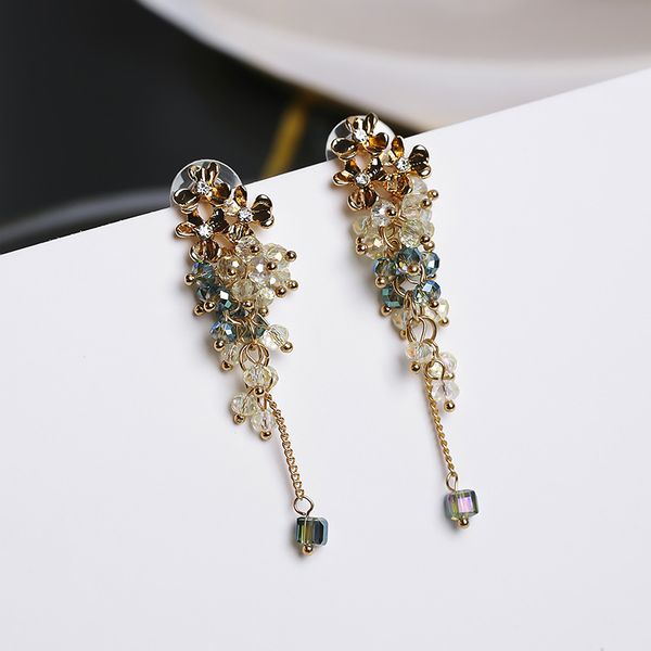 

mengjiqiao 2018 new handmade metal flower crystal beads tassel earrings for women accessories fashion jewelry long pendientes, Silver